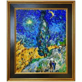 Панно декоративное из стекла "Дорога с кипарисом и звездой" по мотивам работ Ван Гога